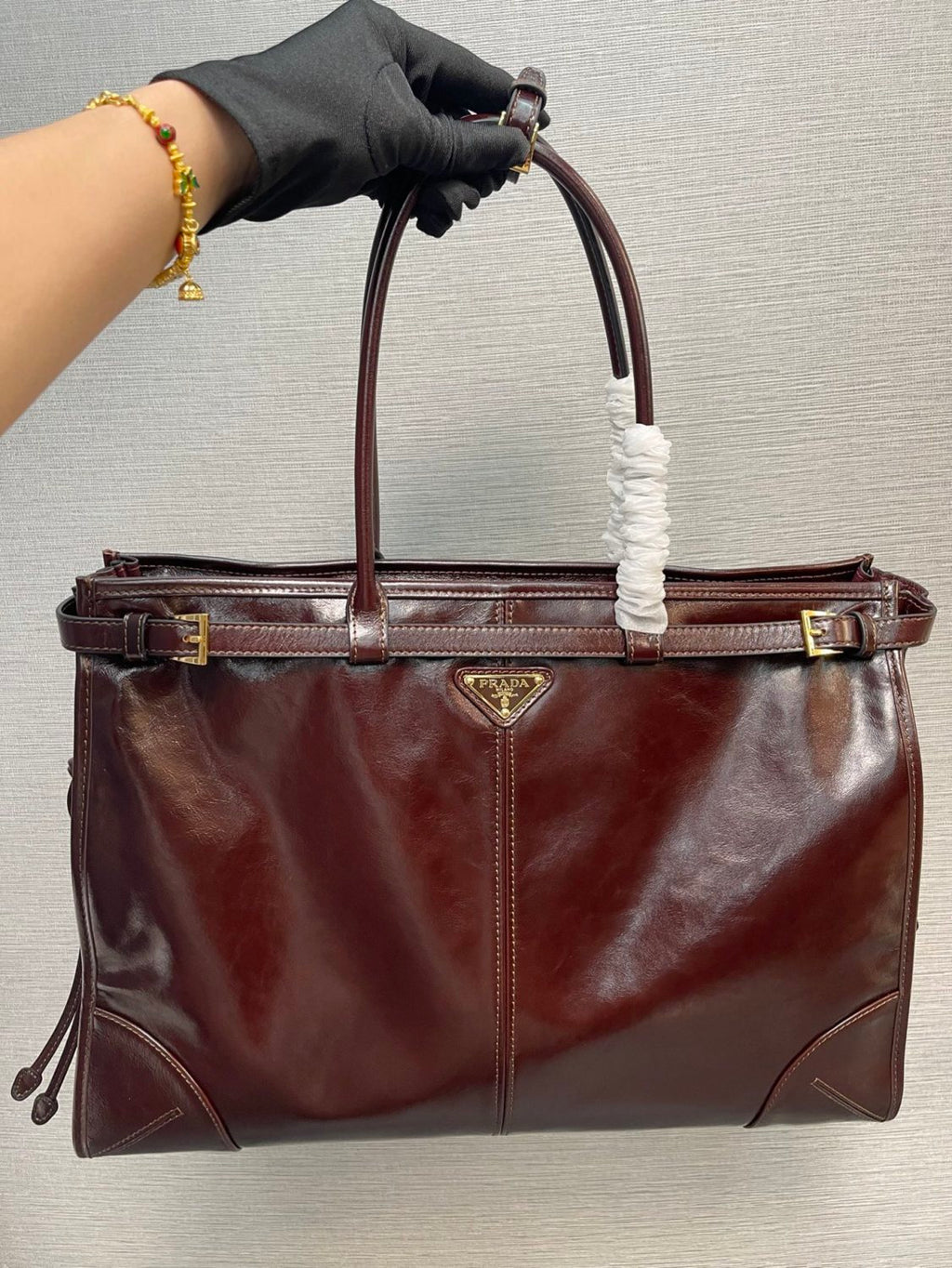 PRADA (42CM) LusGolf Oiled Leather 1BA439 Extra Large Portable Crossbody Bags Shoulder Bag Handbag #194092