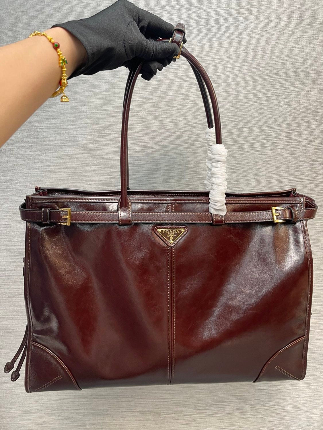 PRADA (42CM) LusGolf Oiled Leather 1BA439 Extra Large Portable Crossbody Bags Shoulder Bag Handbag #194092