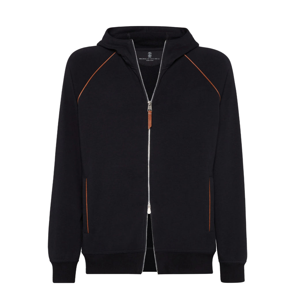 Brunello Cucinelli Men's Techno Cotton French Terry Hooded Long Sleeve Casual Athletic Sweatshirt Solid Color Zipper Spring Jacket Ngvp #1675
