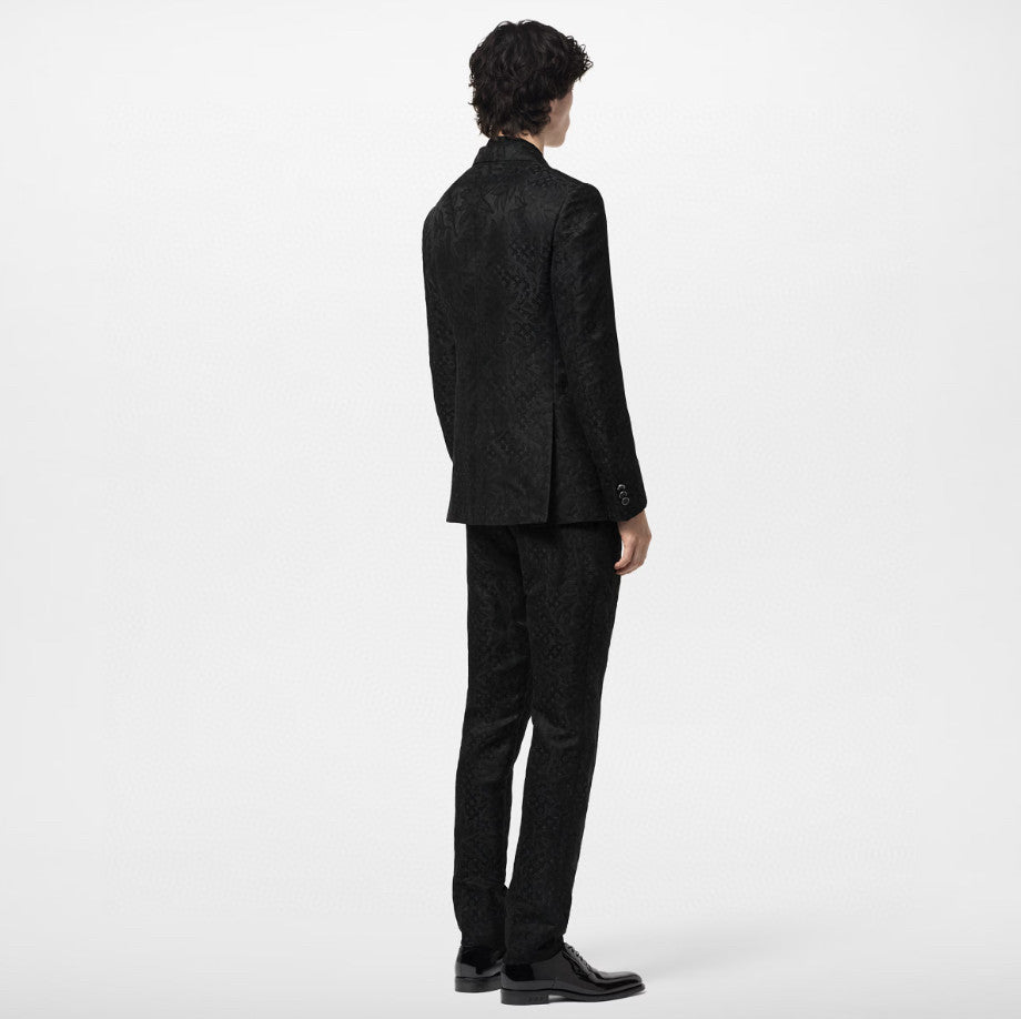 Louis Vuitton Men's Black Full Logo Printed Single Breasted Cotton Long Sleeve Jacket Coat Blazer Pants Suit Set #98784