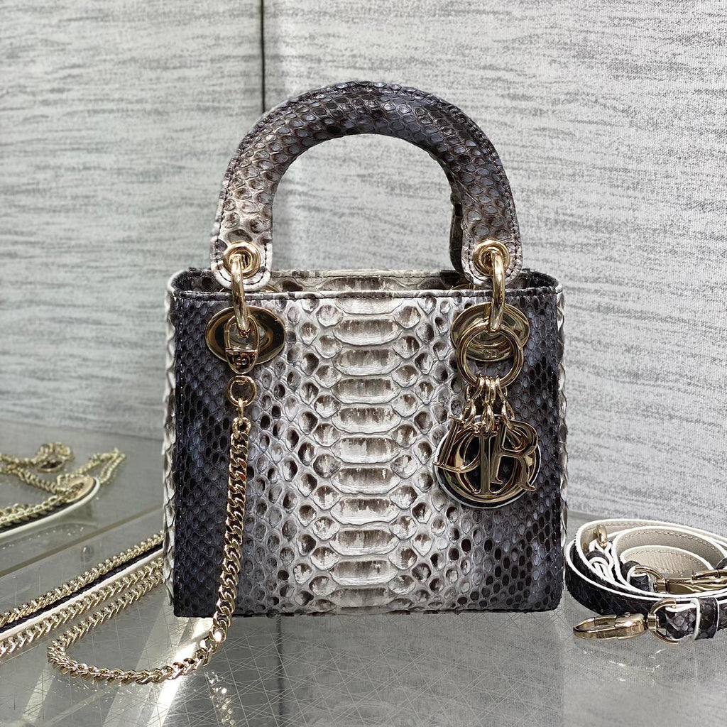 Dior Lady Women's Solid Color Metal Pendant Detachable Chain Shoulder Strap Snake Skin Single Shoulder Crossbody Handbag Bag Bags #77722