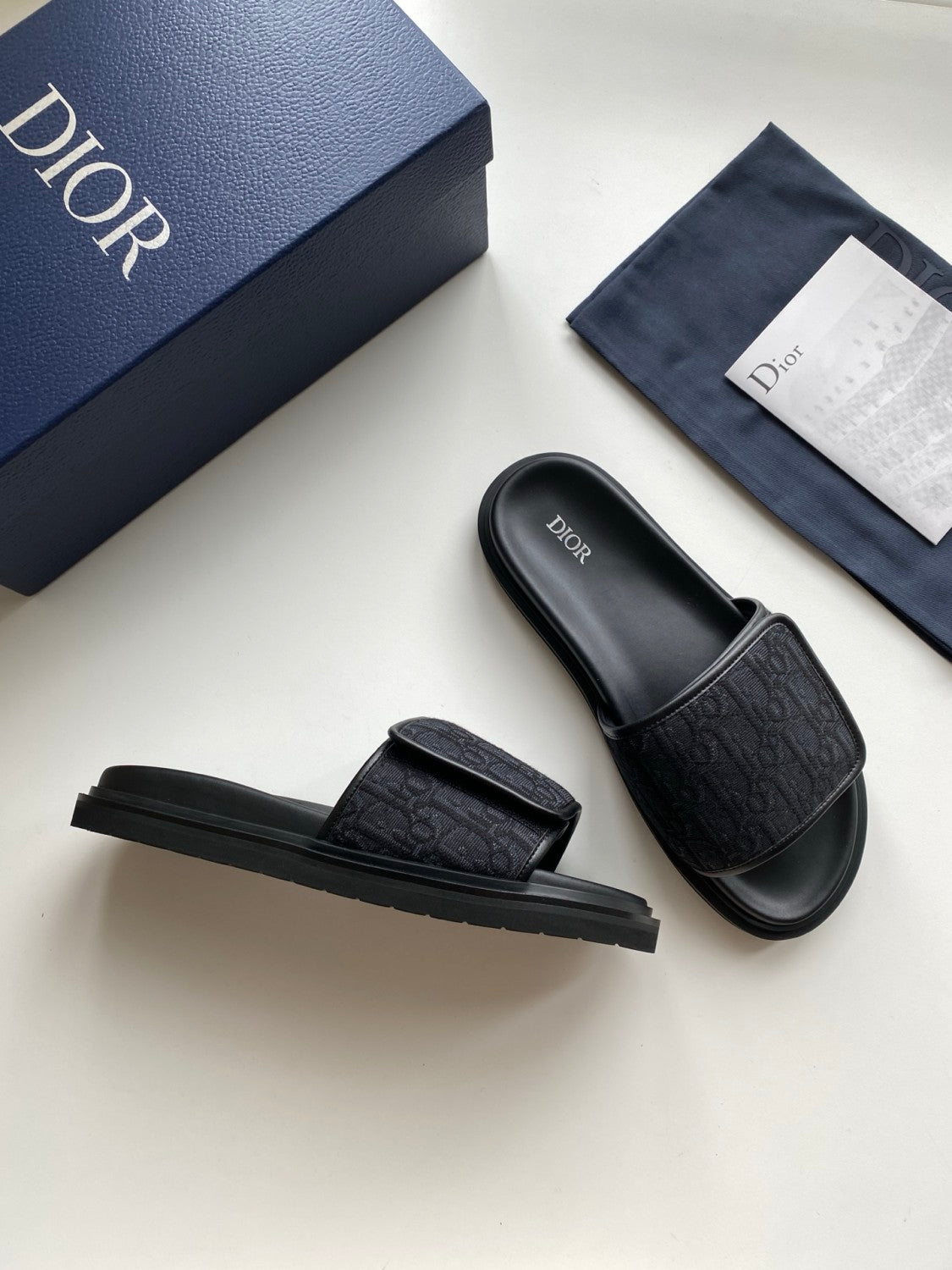 Dior Dior Aqua Men's And Women's Summer Fashion Casual Round Toe Open Back Oblique Print Fabric Flip Flops Sandals Shoes #79178