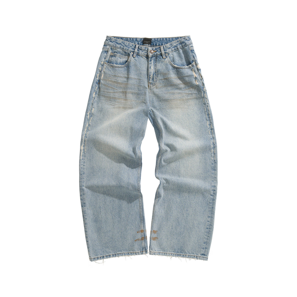 Balenciaga Men's Spring And Summer Blue Cotton Fitted Low Waist Denim Pants Fashion High Street Trend Straight Wide Leg Casual Trousers Ngvp #1719