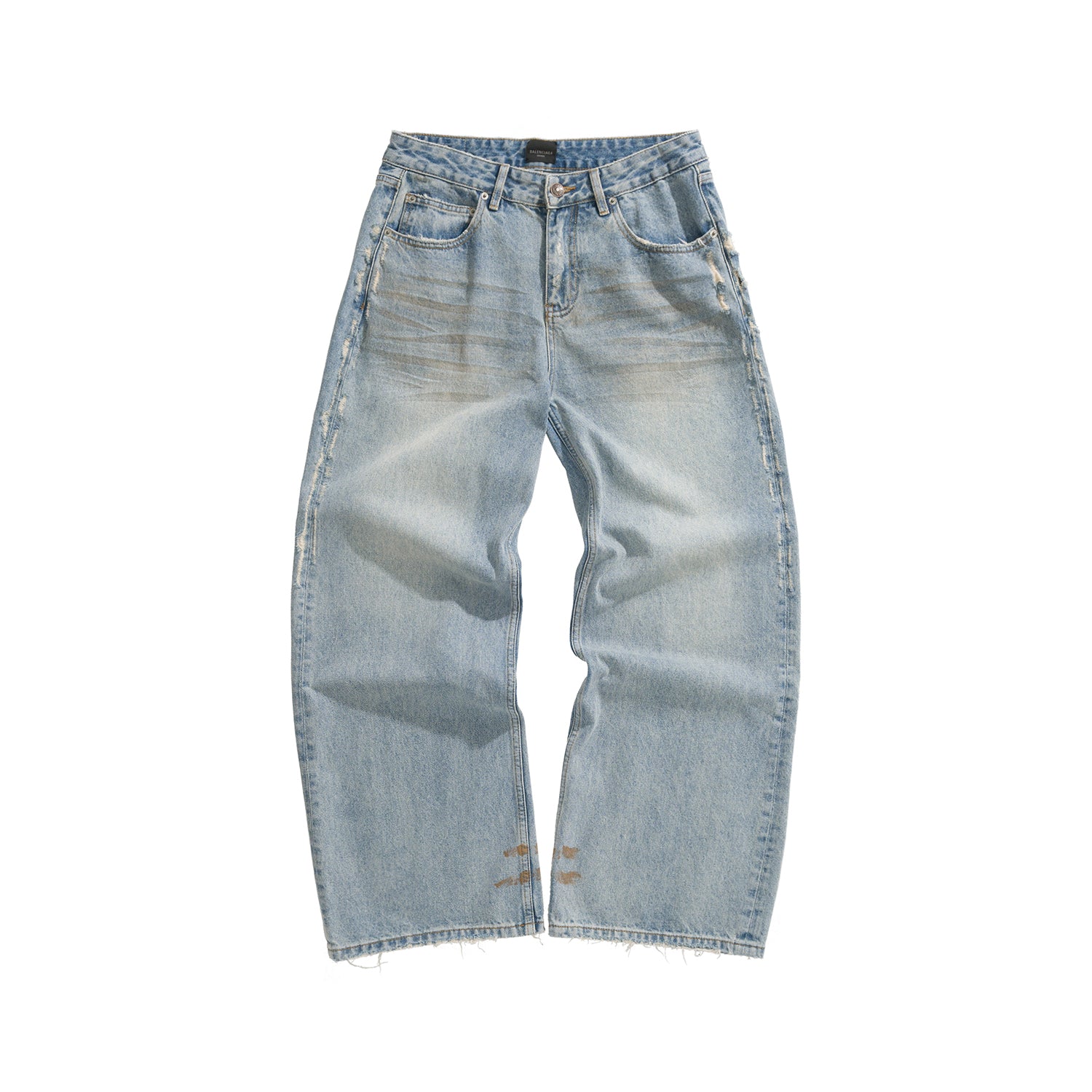 Balenciaga Men's Spring And Summer Blue Cotton Fitted Low Waist Denim Pants Fashion High Street Trend Straight Wide Leg Casual Trousers Ngvp #1719