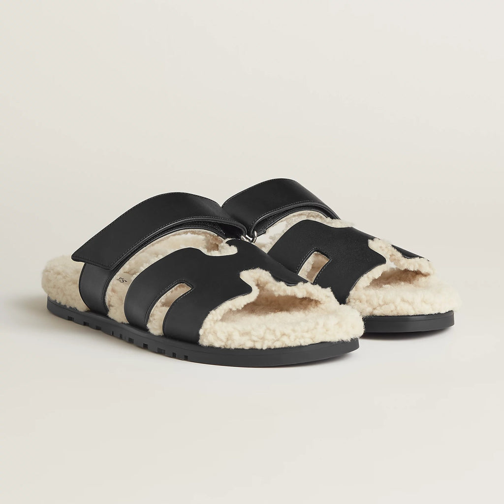 Hermes Chypre Men's And Women's Spring/Fall Fashion Casual Suede Shearling Flip Flop Sandals Shoes #78741