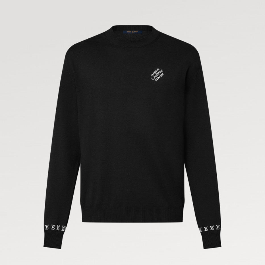 Louis Vuitton Men's Spring And Fall Logo Printed Crew Neck Black Cotton Long Sleeve Fitted Sweater #71473