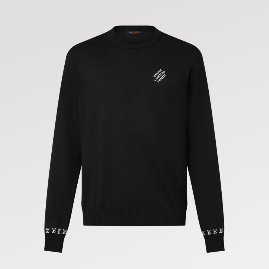 Louis Vuitton Men's Spring And Fall Logo Printed Crew Neck Black Cotton Long Sleeve Fitted Sweater #71473