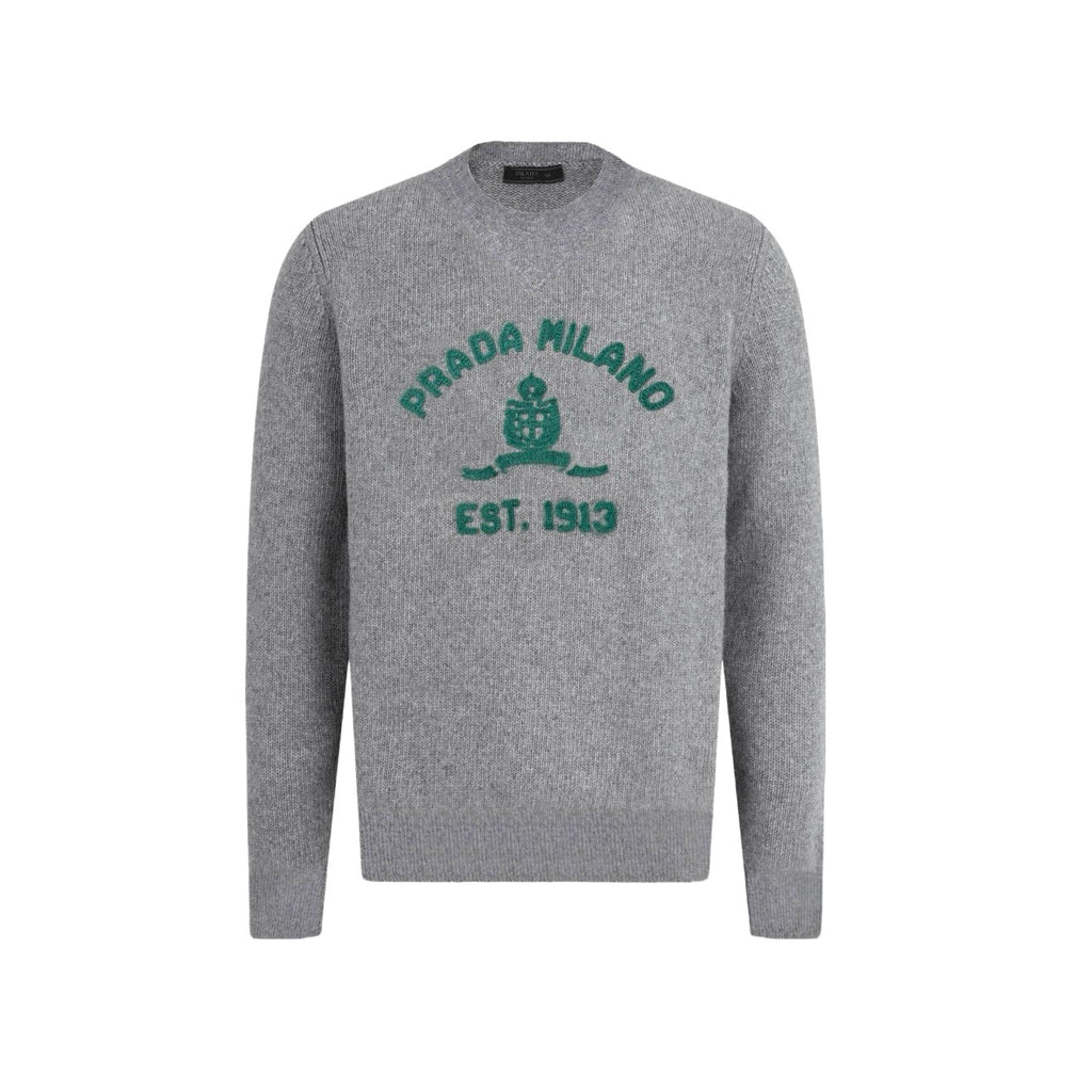 Prada Men's And Women's Spring/autumn Fashion Casual Wear Casual Solid Color Crew Neck Logo Embroidered Knit Sweater #78874
