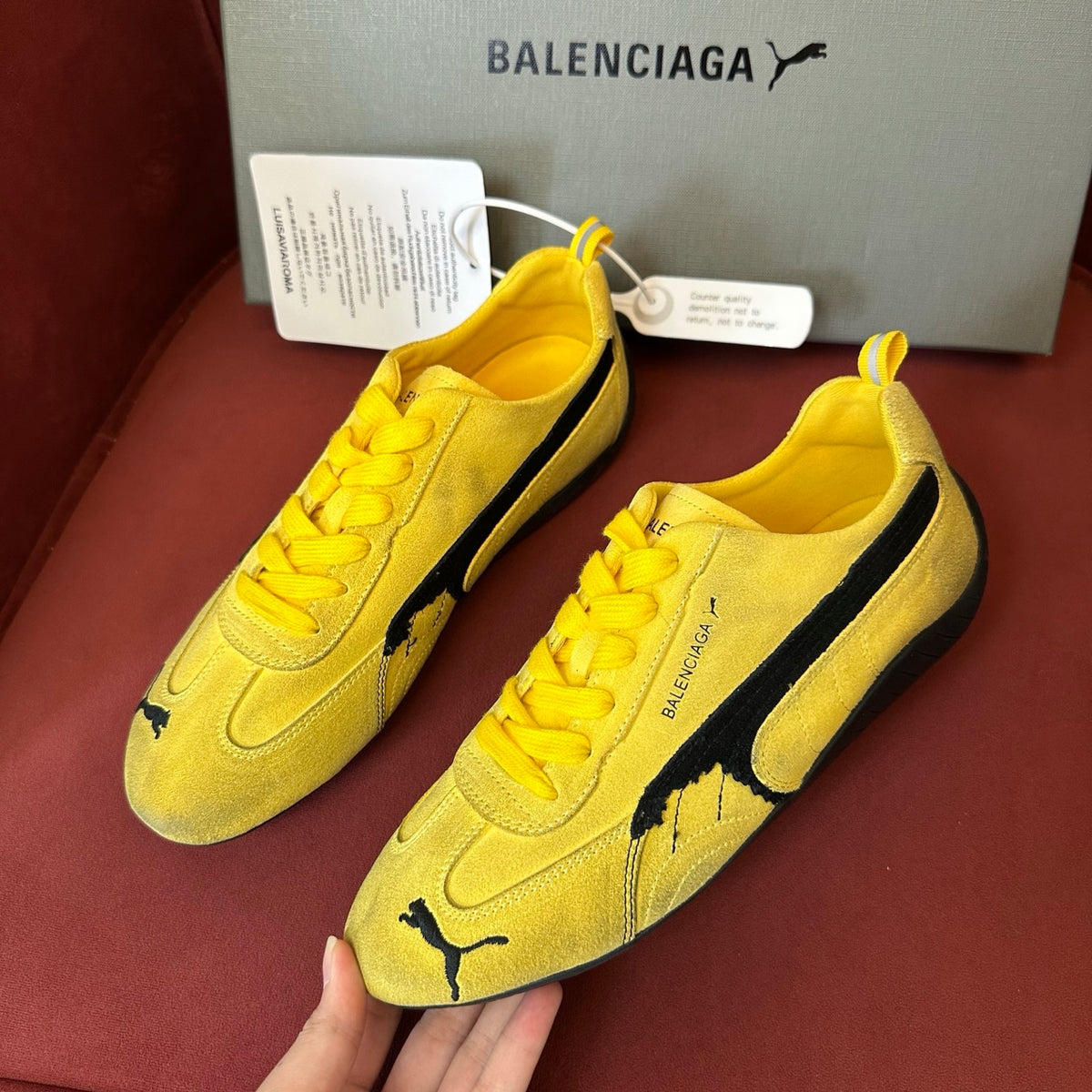Balenciaga X Puma Women's Solid Suede Leather Low Top Lace Up Flat Sneakers Shoes #76734