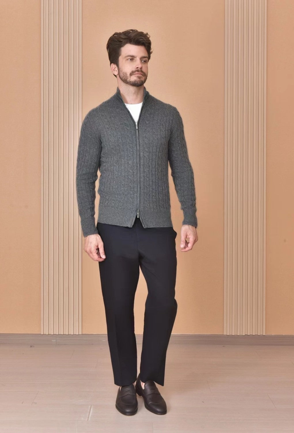 Loro Piana Men's Autumn And Winter Solid Color Zipper Half High Neck Knit Sweater Long Sleeve Jacket Ngvp #9392