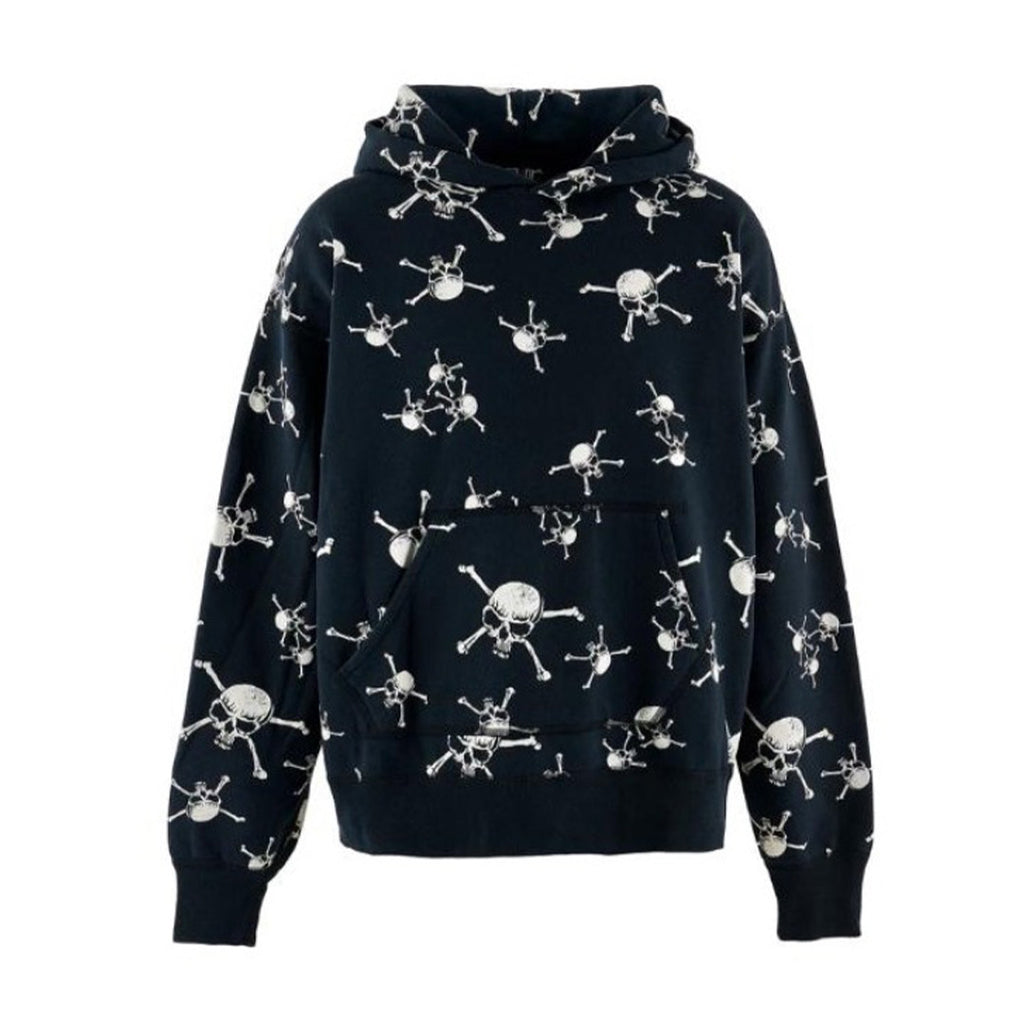 Saint Michael Men's Spring And Autumn Skull Print Long Sleeve Black Cotton Hooded Sweatshirt Ngvp #7944
