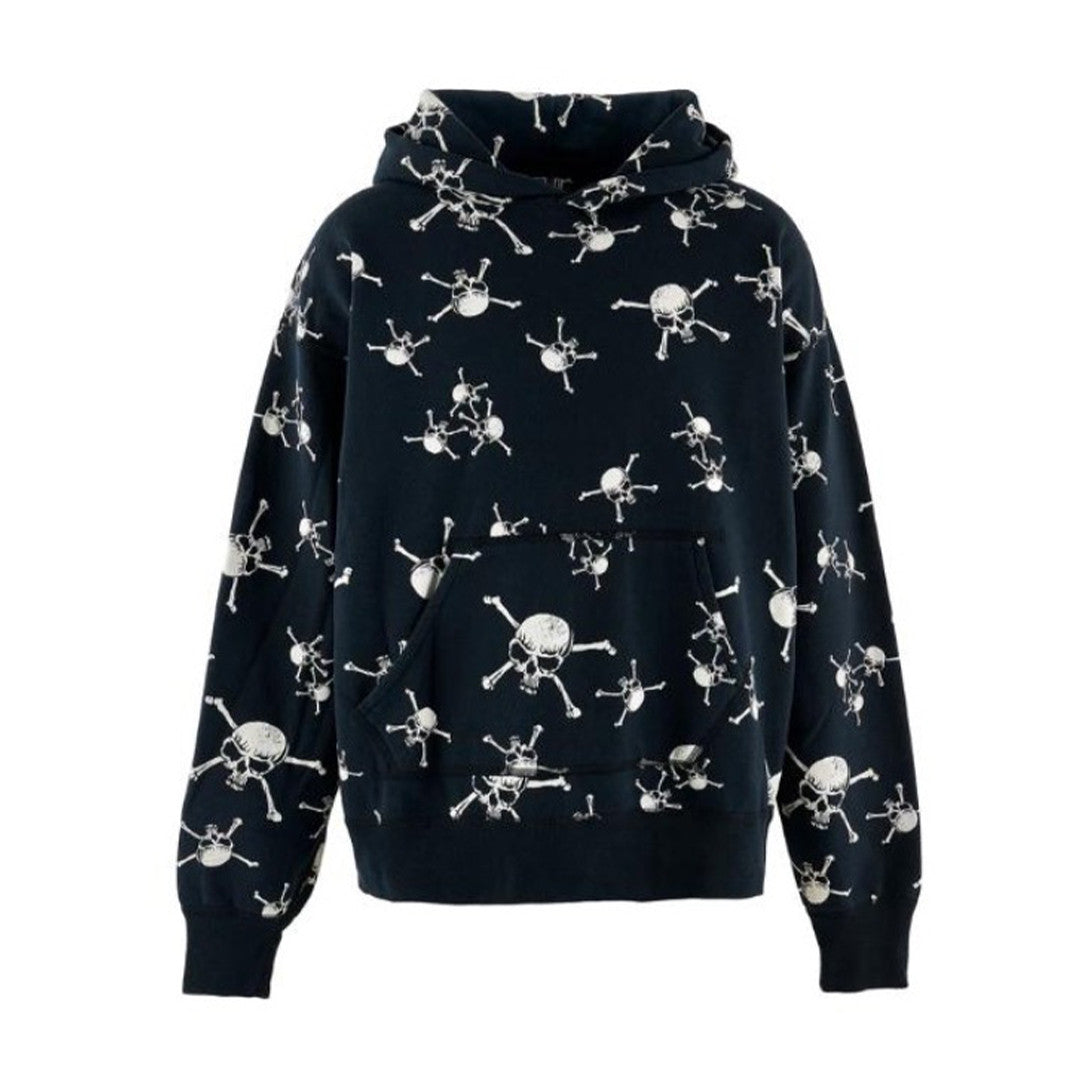 Saint Michael Men's Spring And Autumn Skull Print Long Sleeve Black Cotton Hooded Sweatshirt Ngvp #7944