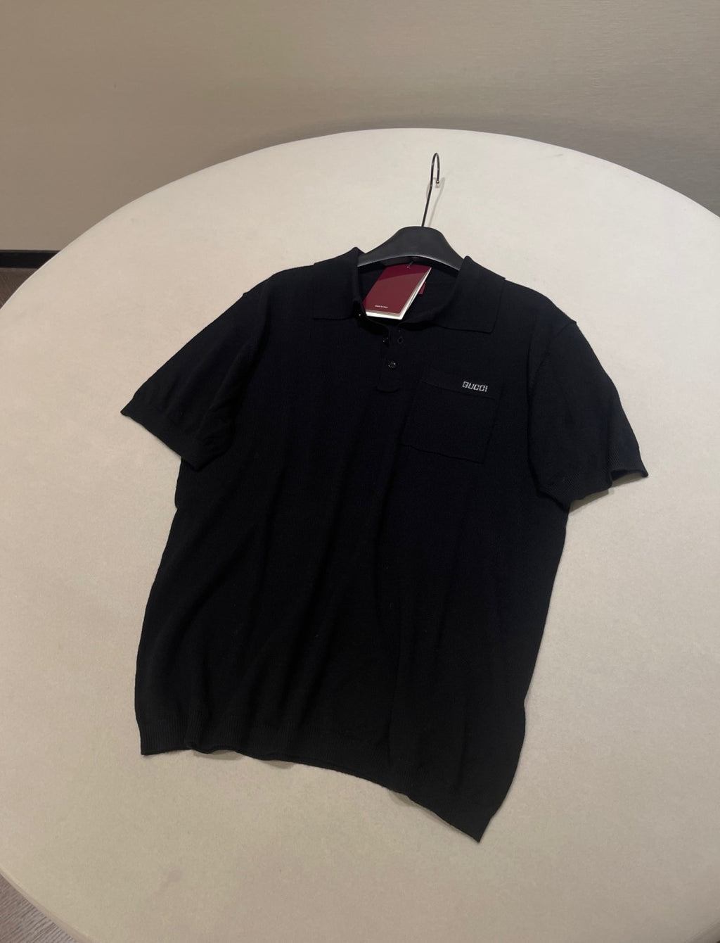 Gucci Men's Summer Letter Jacquard Wool Solid Color Knit Short Sleeve Polo Shirt #75999