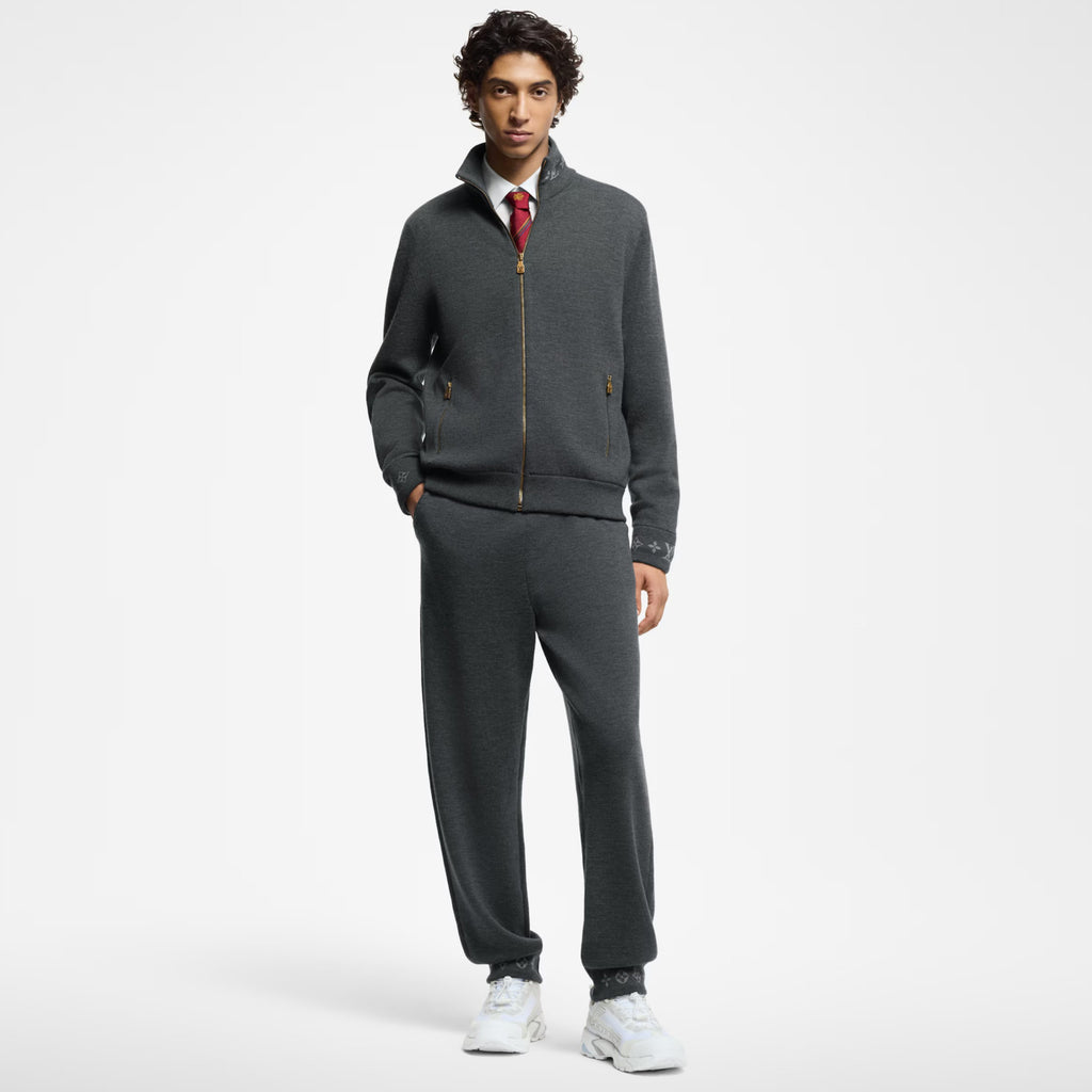 Louis Vuitton Men's Spring Solid Color Printed Zipper Stand Collar Long Sleeve Jacket Drawstring Casual Pants Set Suit #75237
