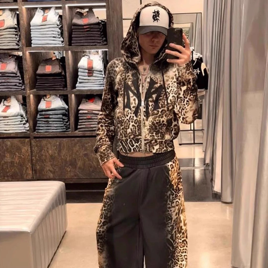 Mowalola x Ksubi Men's Women's Four Seasons High Street Leopard Gradient Print Elastic Waist Loose Knit Sweatpants Ngvp #1925