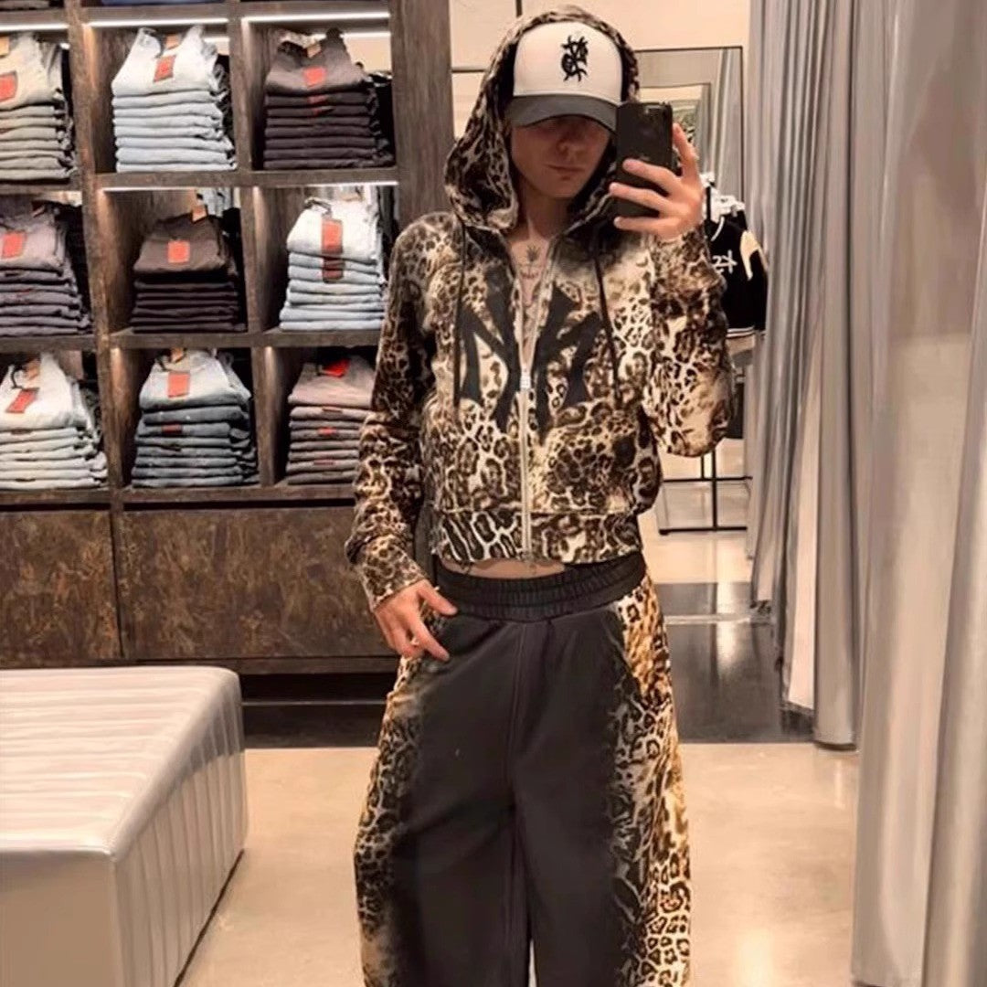 Mowalola x Ksubi Men's Women's Four Seasons High Street Leopard Gradient Print Elastic Waist Loose Knit Sweatpants Ngvp #1925
