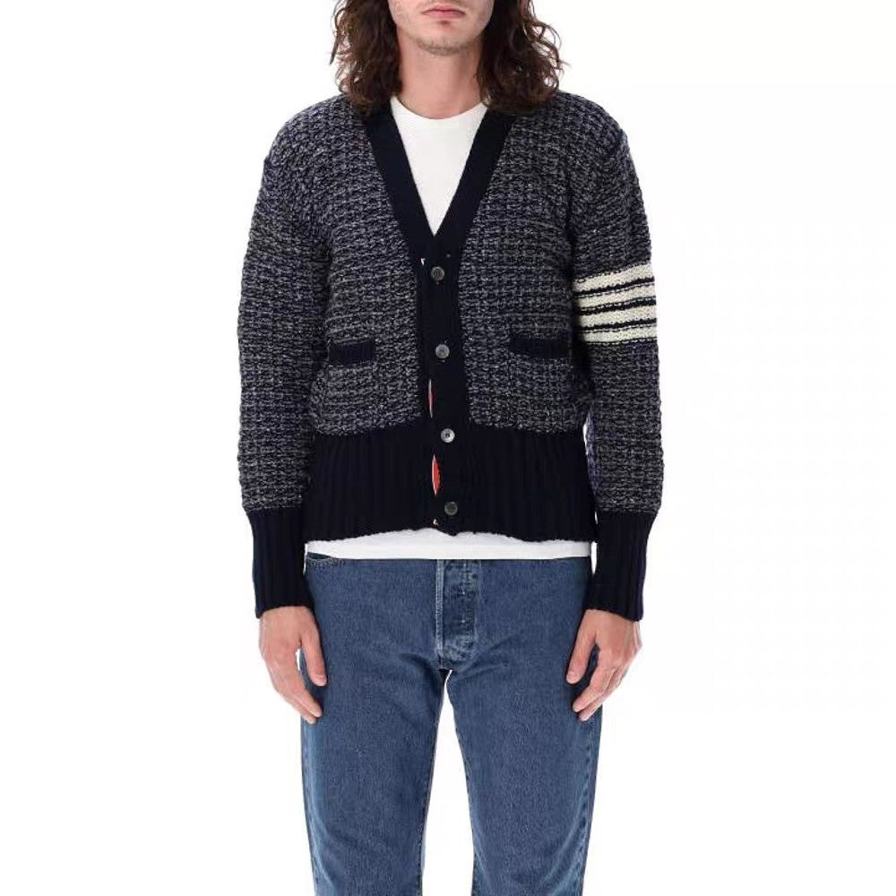Thom Browne Men's Women's Autumn And Winter Solid Color Knit Long Sleeve Wool Cardigan Jacket Ngvp #9513