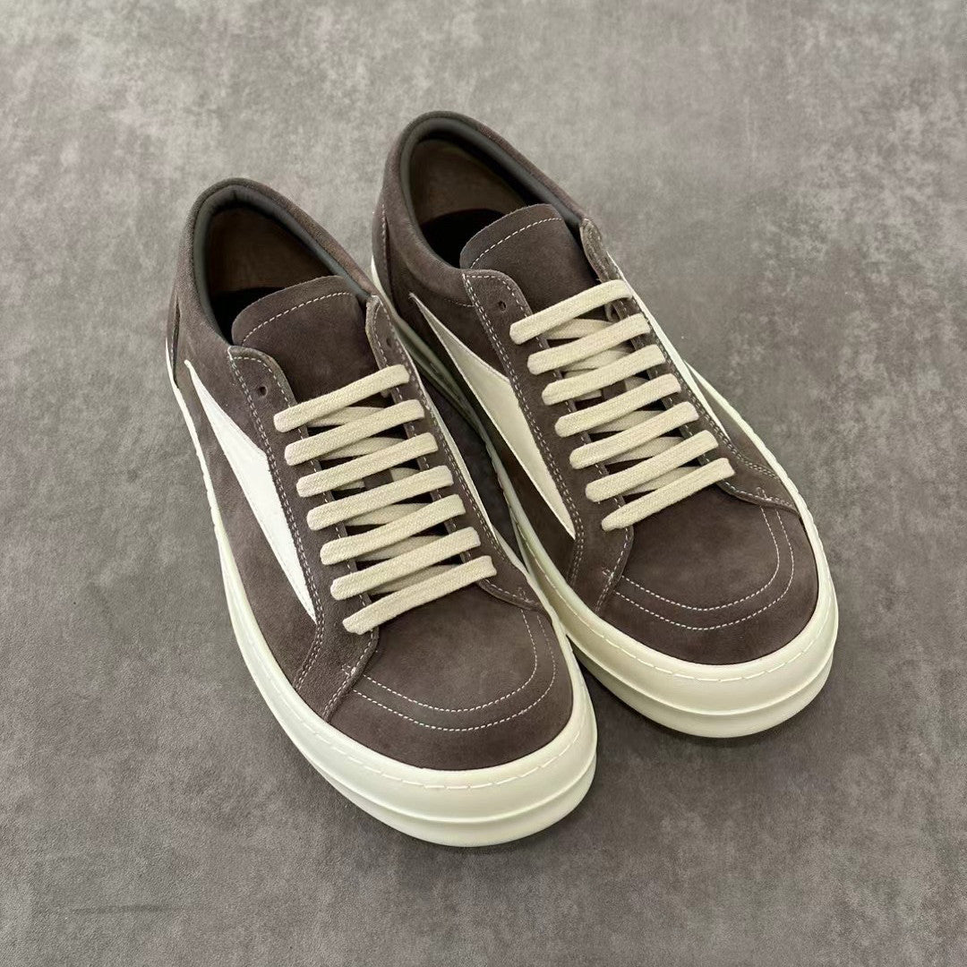 Rick Owens Men's And Women's Spring/Fall Fashion Casual Round Toe Lace Up Color Block Flat Low Top Sneakers Shoes #79449