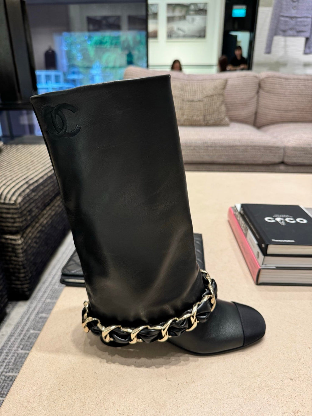 Chanel High Boots Lambskin Grosgrain Black #335049