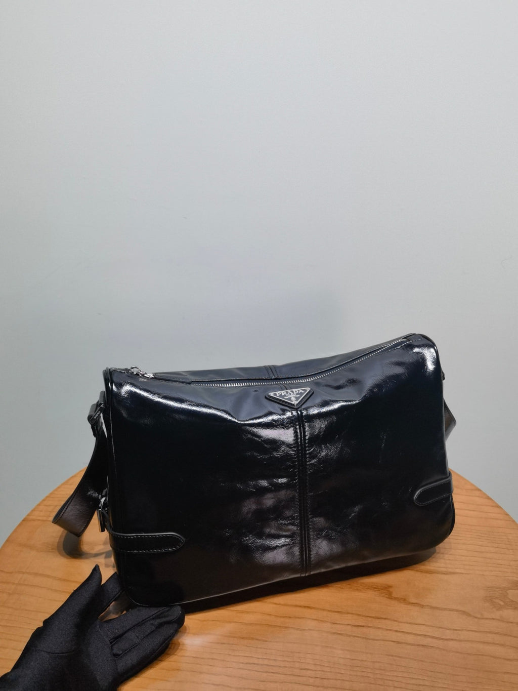 Prada triangular enamel logo nameplate Leather Shoulder Bag #82448A