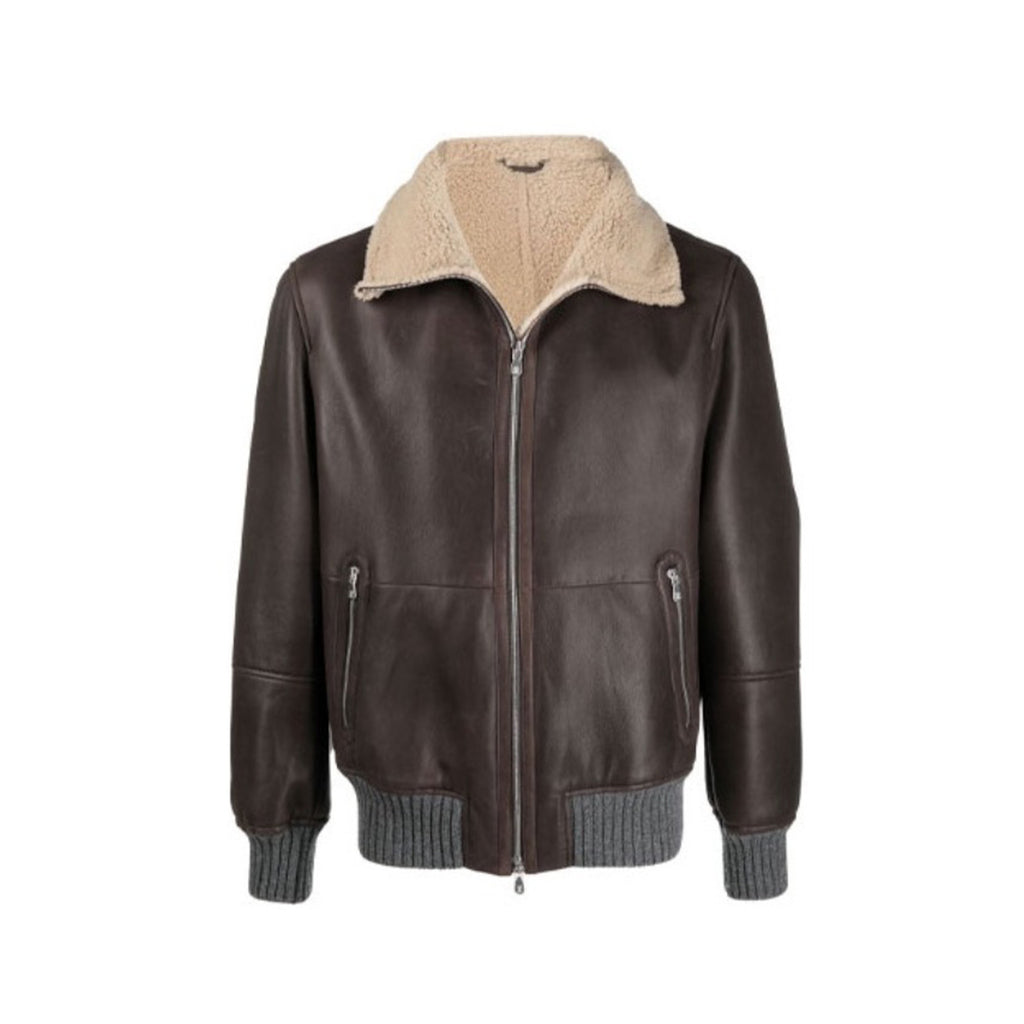 Brunello Cucinelli FW21 Leather And Fur Integrated Pilot Style Coat Leather Jacket Ngvp #6618