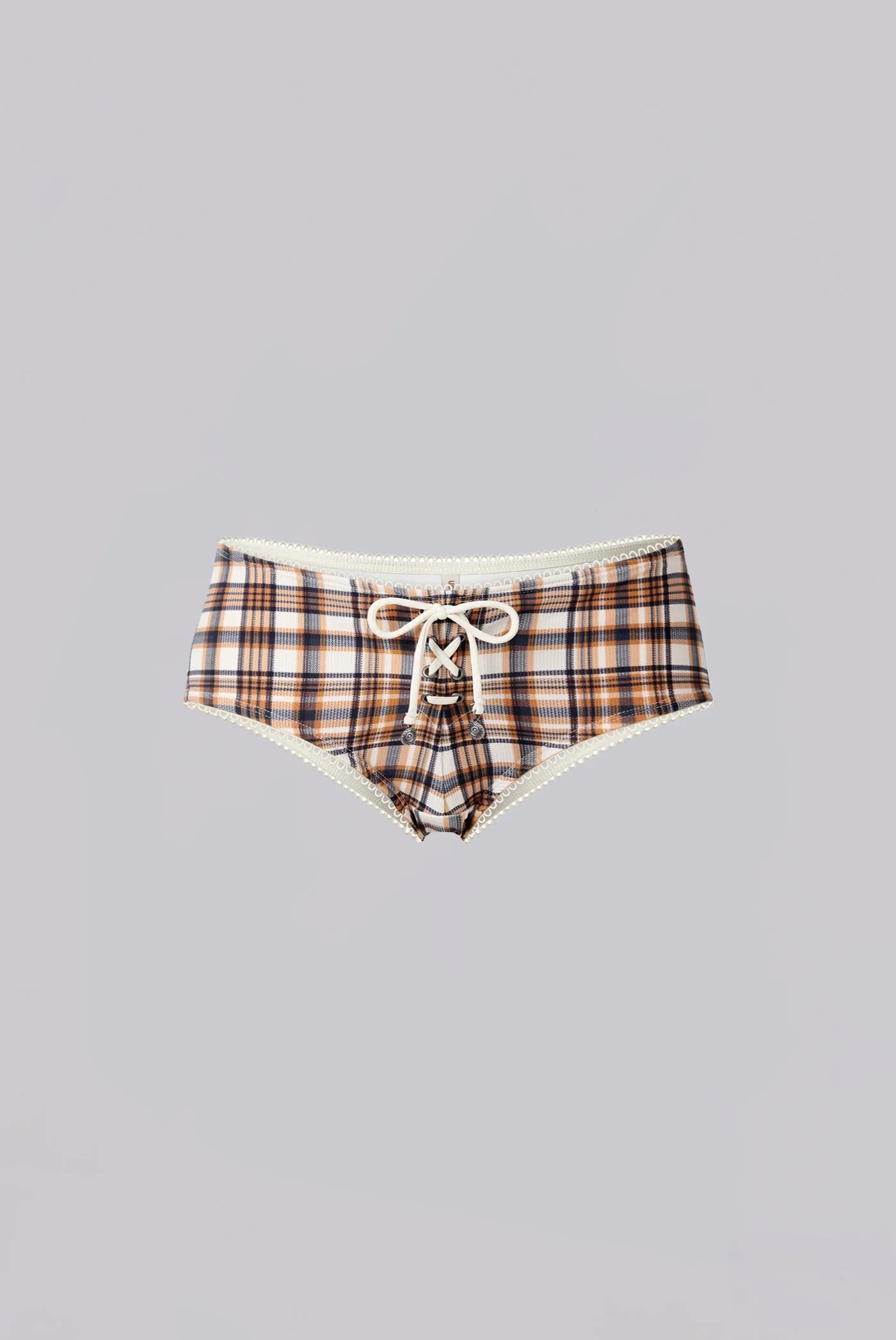Brown Checked In Bikini Hot Pants