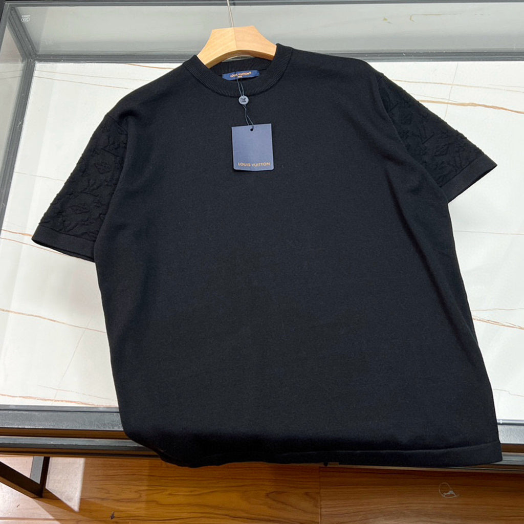 Louis Vuitton Men's Spring And Summer Jacquard Knit Round Neck Short Sleeve Solid Color Senior Casual Loose Cotton T-shirt #98721