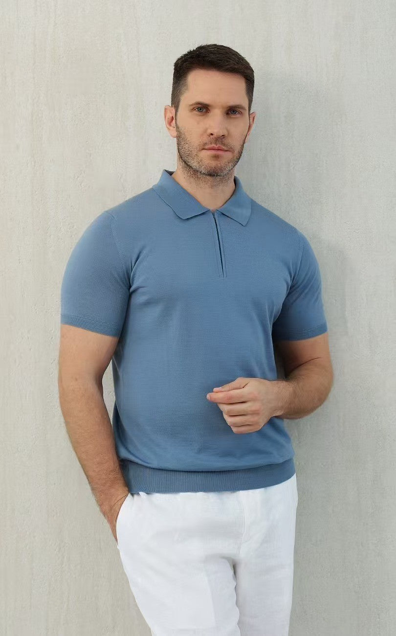 Loro Piana Men's Summer Solid Color Half Zip Straight Short Sleeve Polo Shirt Ngvp #1555