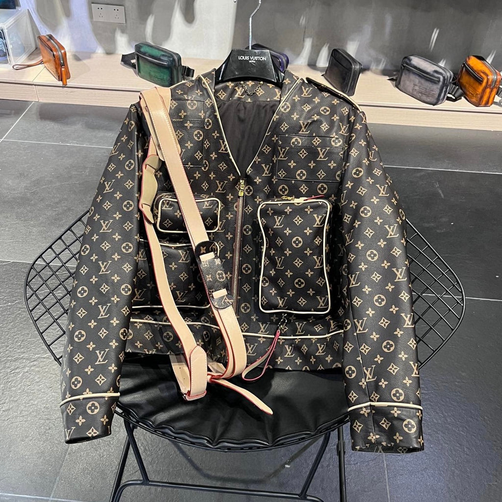 Louis Vuitton V-neck Leather Jacket With Multiple Pockets #96162