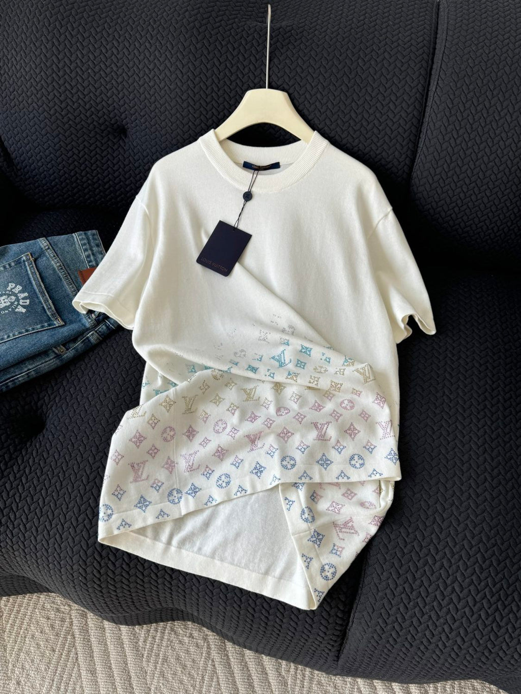 Louis Vuitton Men's Summer Colorful Diamond Letters Gradient Pattern Solid Color Round Neck Short Sleeve T-shirt #75656