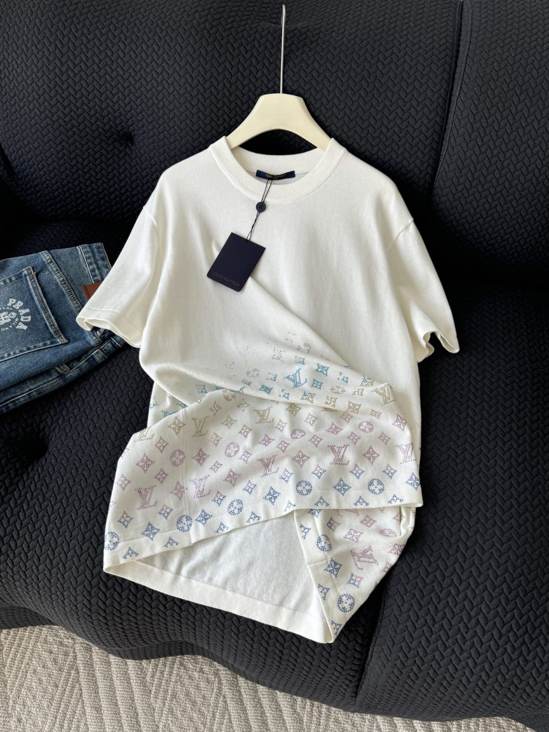 Louis Vuitton Men's Summer Colorful Diamond Letters Gradient Pattern Solid Color Round Neck Short Sleeve T-shirt #75656