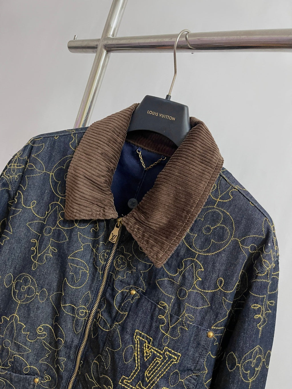 Louis Vuitton Men's Spring And Fall Logo Embroidery Zipper Lapel Long Sleeved Denim Jacket Casual Jeans Pants Suit Set #75267