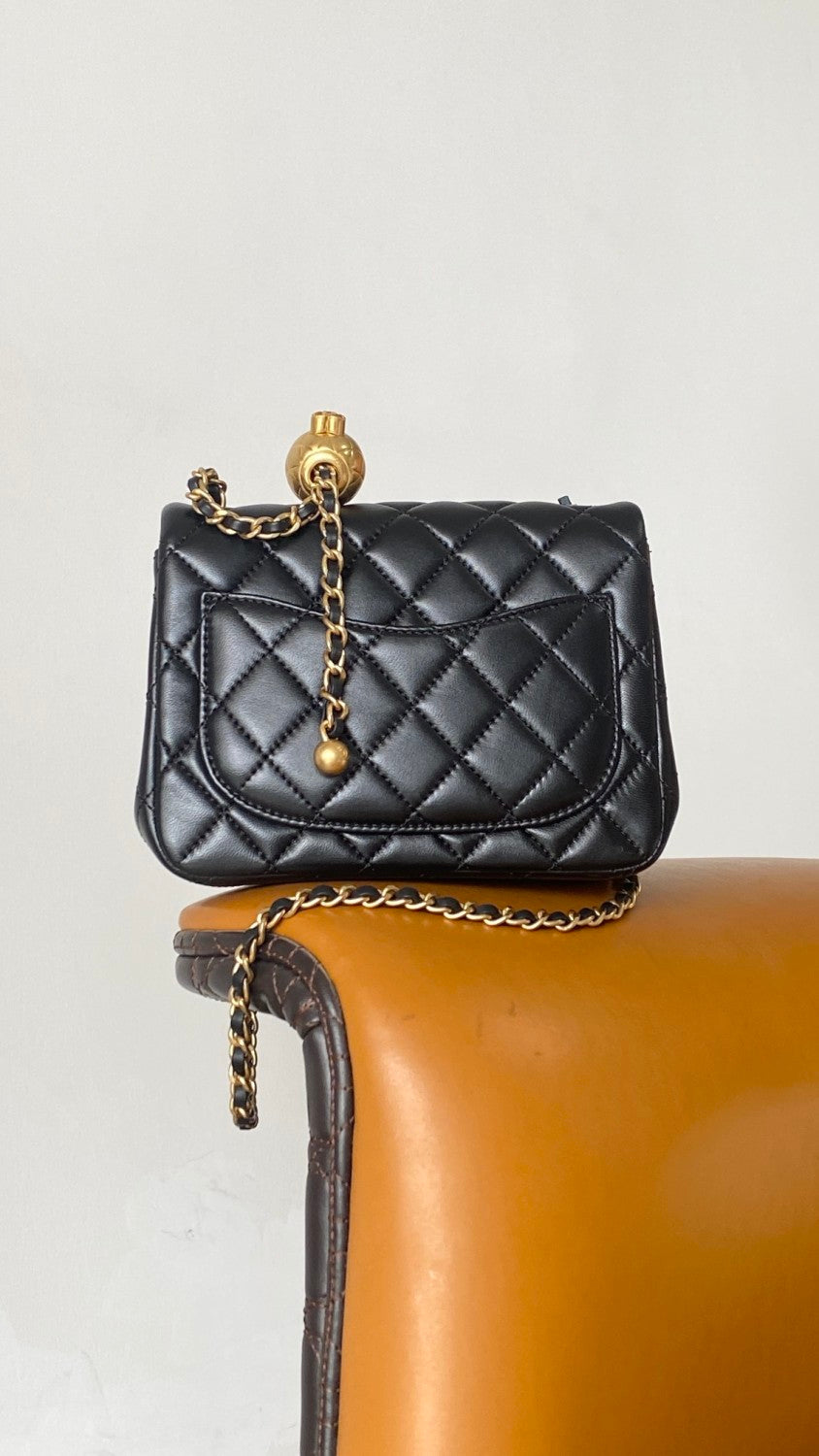 Chanel Women's Adjustable Shoulder Strap Diamond Pattern Gold Buckle Chain Gold Ball Solid Color Leather Crossbody Shoulder Bag Bags #76352