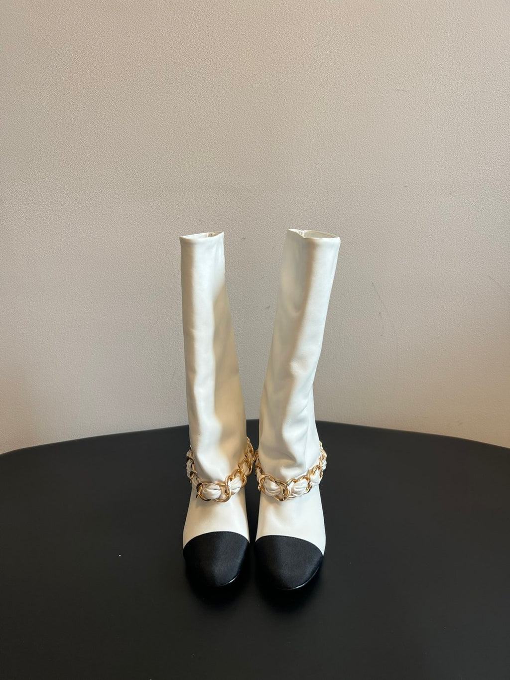 Chanel Women's Solid Color Round Toe Leather High Top Riding Boots Shoes #77819