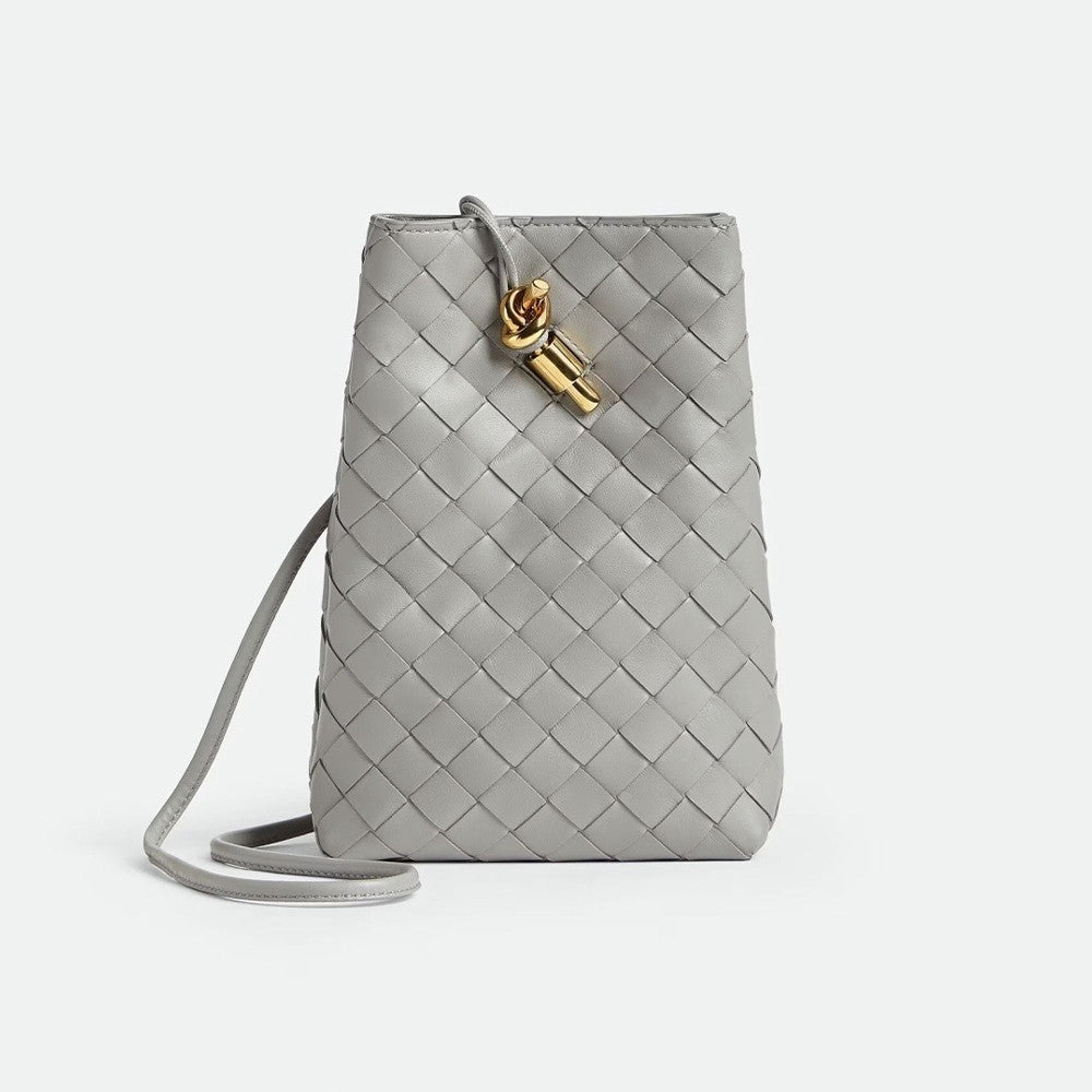 Bottega Veneta Andiamo Mobile Phone Clutch: Intrecciato-woven Leather Clutch Women's Featuring An Iconic Knot Fastening Thin Shoulder Strap Casual Crossbody Style Elegant And Fashionable Bag Bags #196298