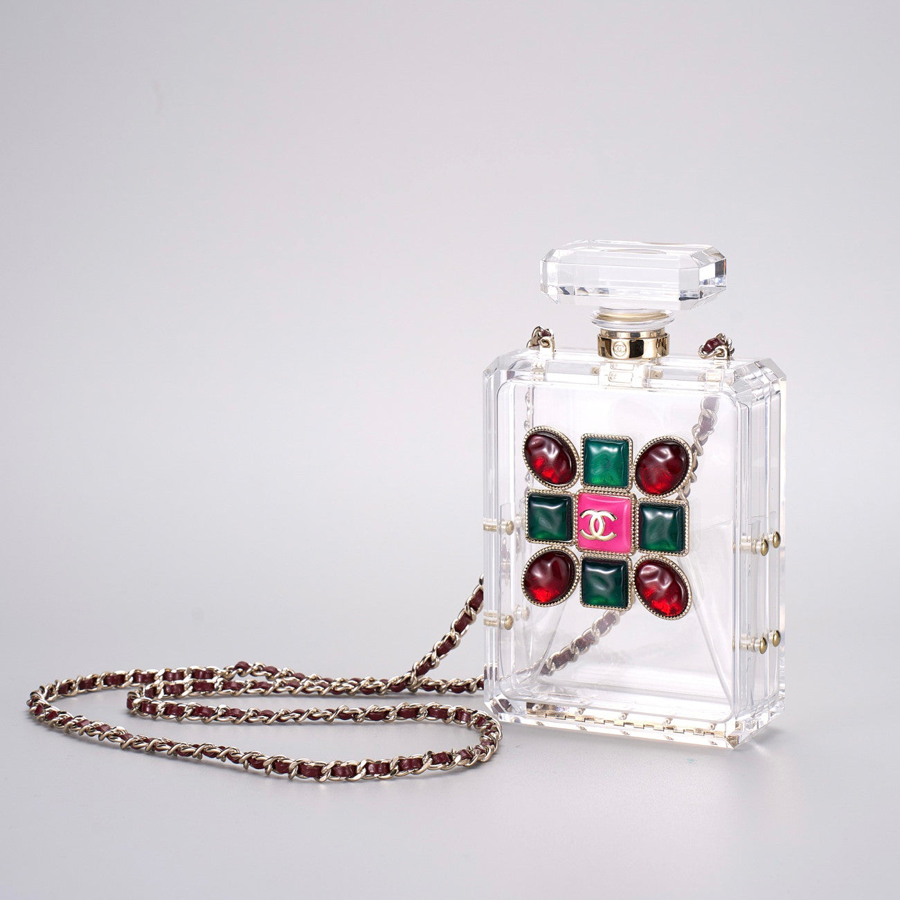 Chanel Women's Solid Colour Glass Gemstone Embellished Transparent Acrylic Perfume Bottle Shoulder Bag Bags #77239