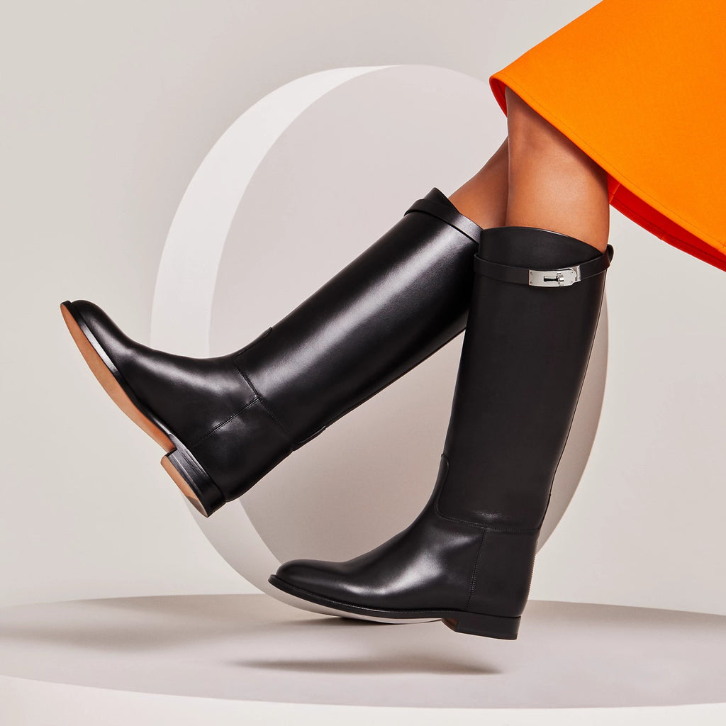 Hermes Jumping Women's Fall/Winter Fashion Classic Solid Color Round Toe Leather Kelly Buckle Classic Riding Boots Shoes #79333