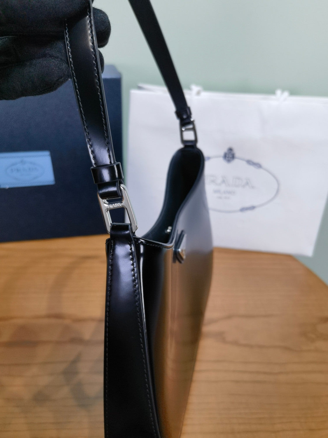 PRADA Black Prada Cleo Brushed Leather Shoulder Bag #336148