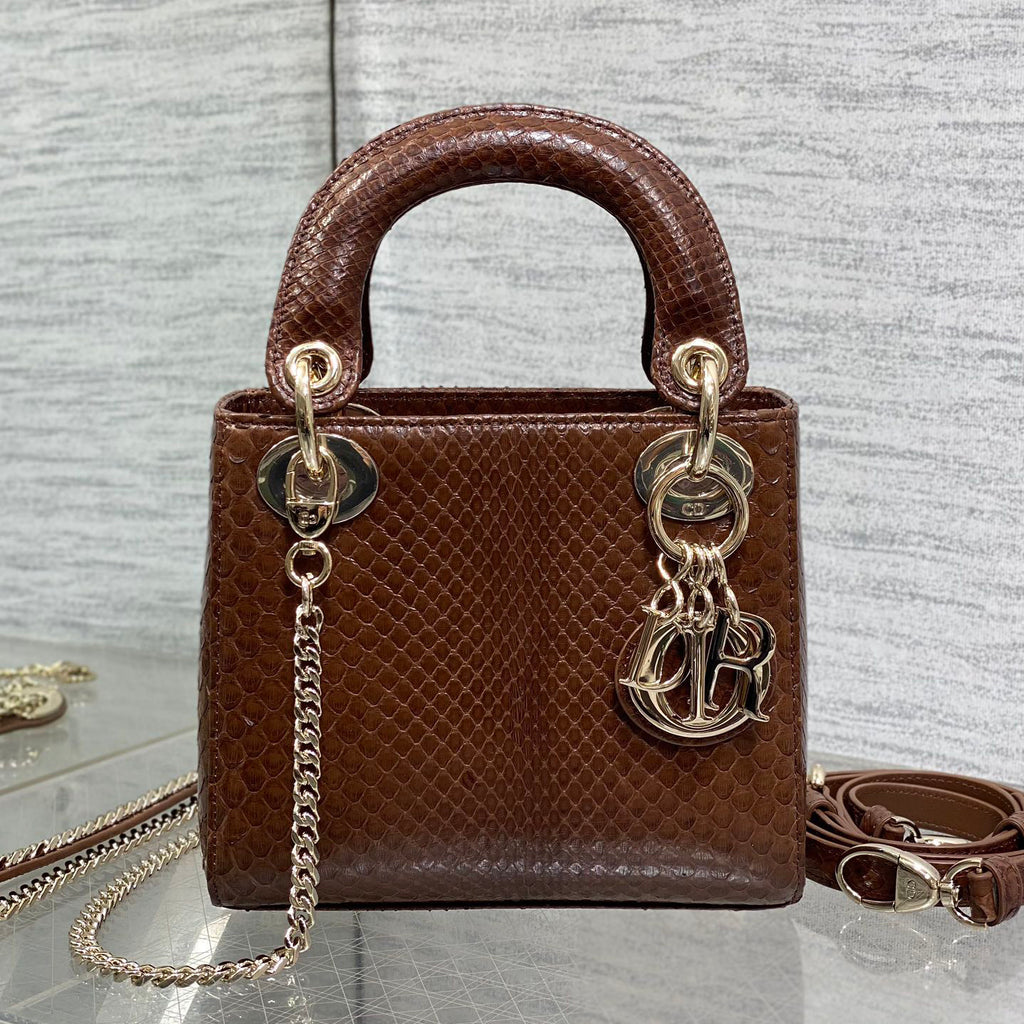 Dior Lady Women's Solid Color Metal Pendant Detachable Chain Shoulder Strap Snake Skin Single Shoulder Crossbody Handbag Bag Bags #77722
