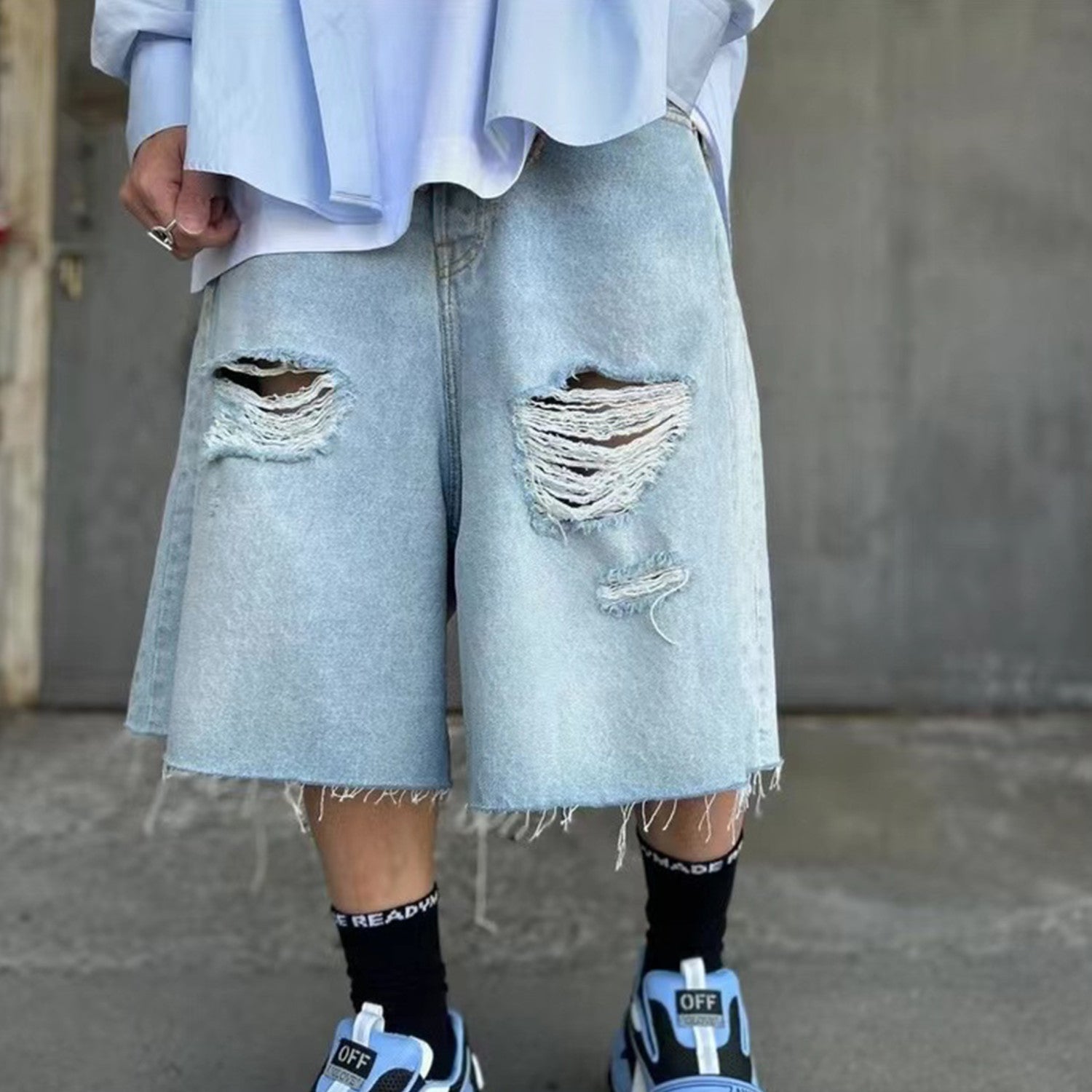 Vetements Men's And Women's Spring/summer Cotton Washed Distressed Denim Shorts With Zipper Loose Wide Leg Jeans Pants Ngvp #8521