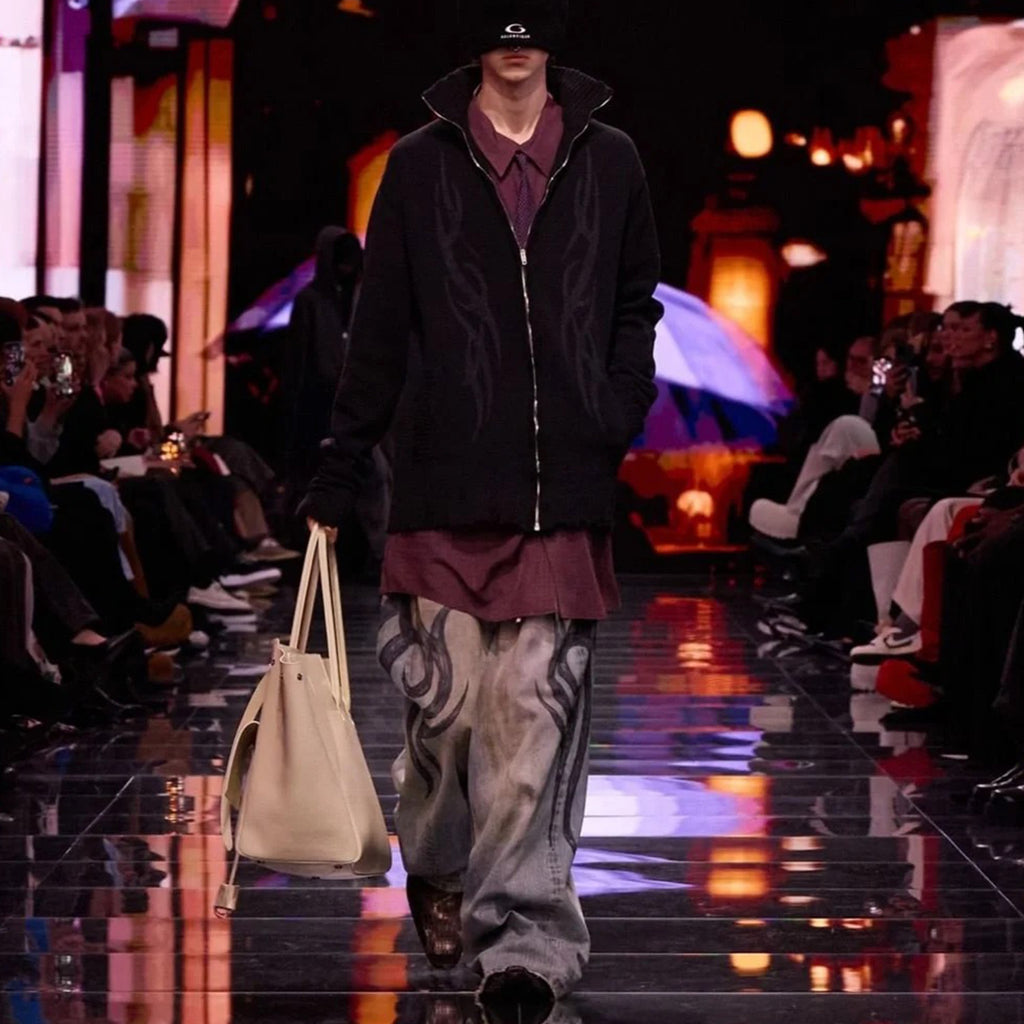 Balenciaga Men's Spring And Fall Fashion Retro Graffiti Washed Fashion Trend Jeans Straight Wide-leg Pants Ngvp #9124