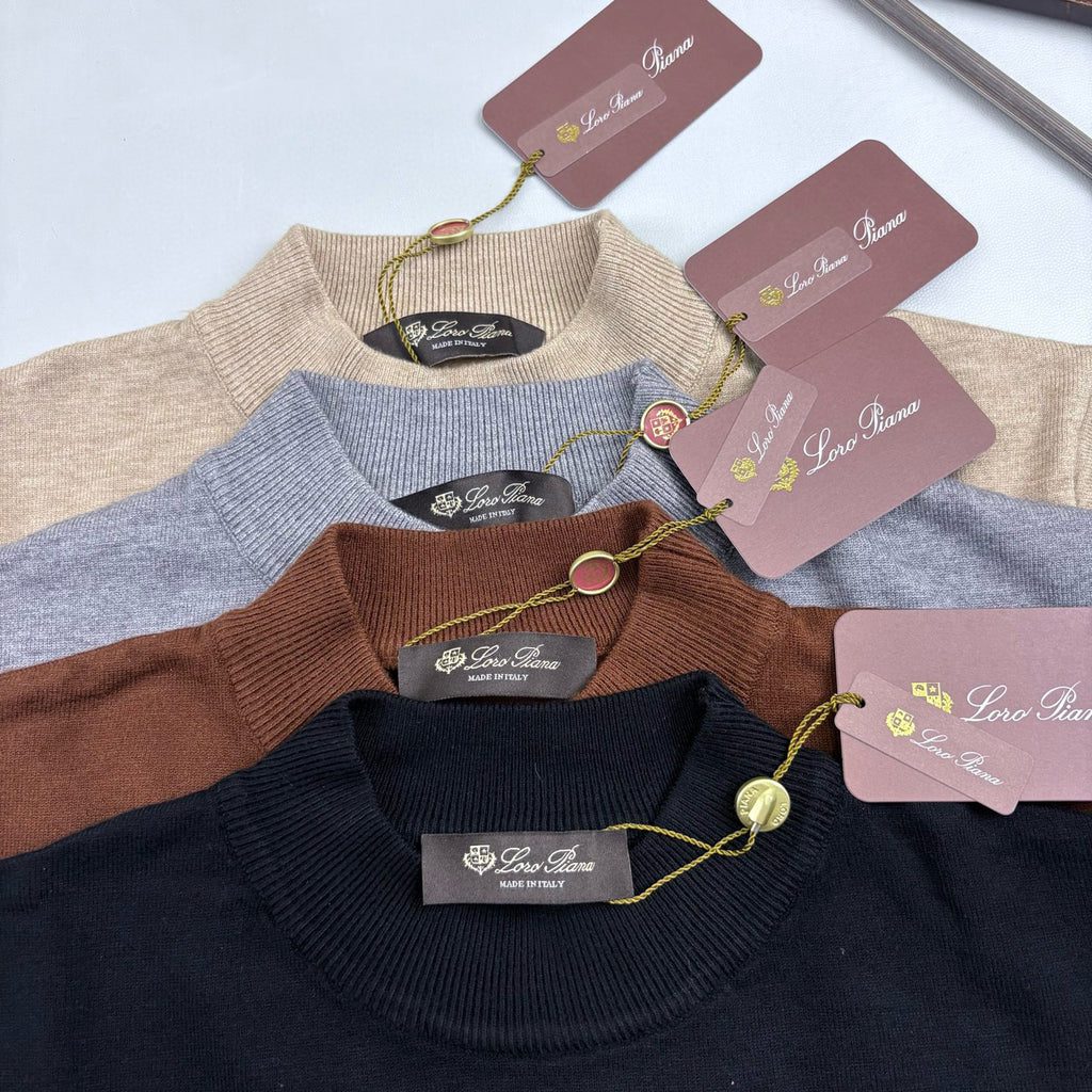 Loro Piana Men's Solid-Color Metal Logo Crew Neck Knit Short-Sleeve Sweater for Spring. Autumn. and Winter Ngvp #2725