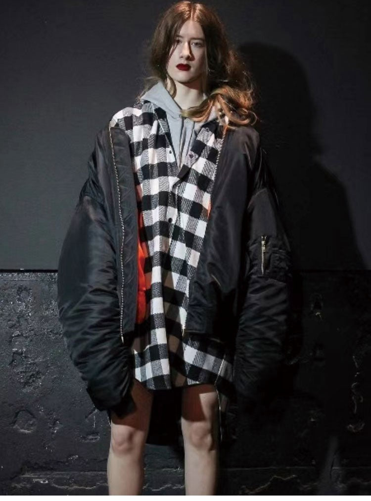 Vetements Men's Women's Spring and Autumn Solid Color Zipper Reversible Wearable Pilot Jacket Loose Casual Jacket #99364