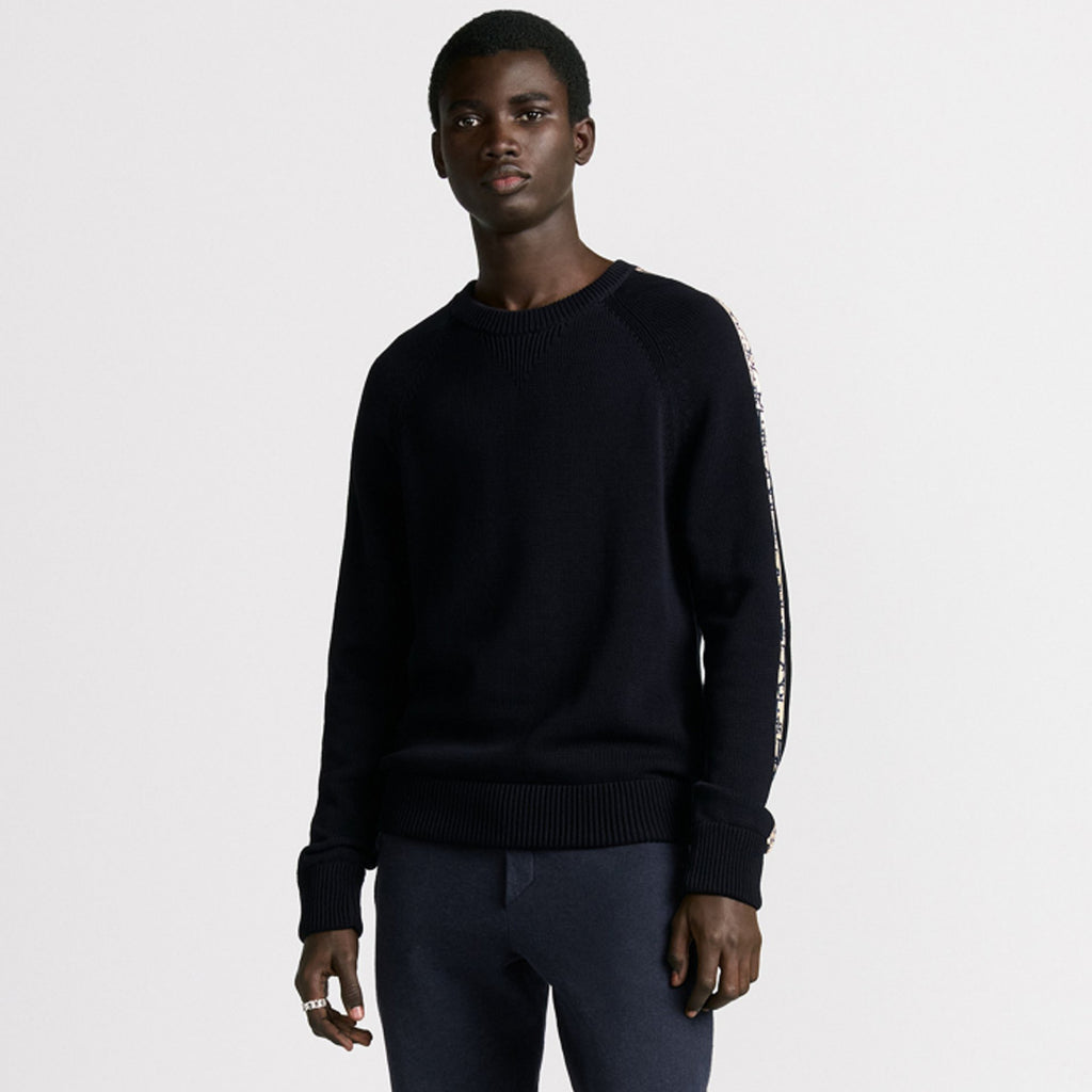 Dior Men's and Women's Fall/Winter Crewneck Pullover Oblique Print Patchwork Floral Weave Ribbed Knit Pullover Sweater #79479