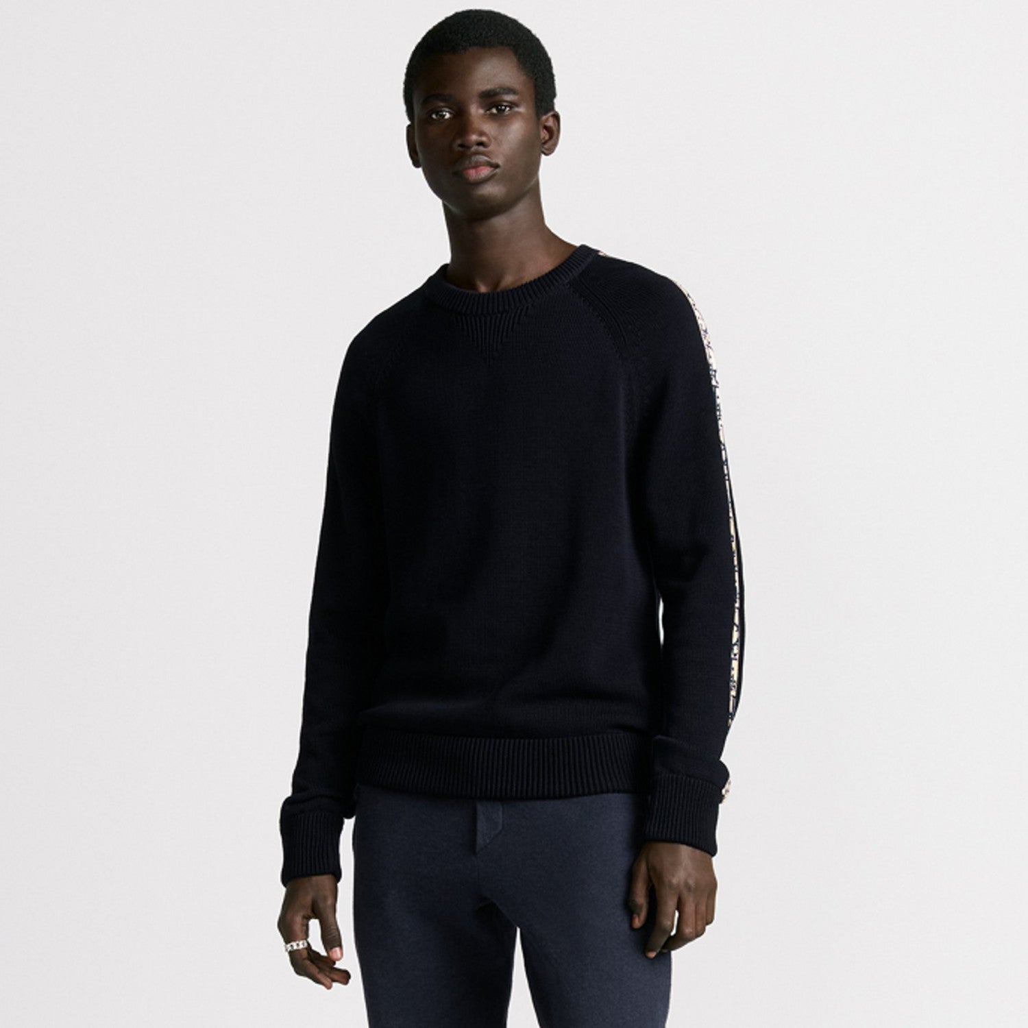 Dior Men's and Women's Fall/Winter Crewneck Pullover Oblique Print Patchwork Floral Weave Ribbed Knit Pullover Sweater #79479