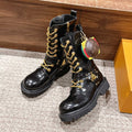 Louis Vuitton x Timberland Men's & Women's Casual Solid-Color Glossy/Matte Leather Mid-Calf Biker Boots With Laces & Zipper. Fall/Winter Flat Boots With Hamburger Bag Detail Shoes Ngvp #2536