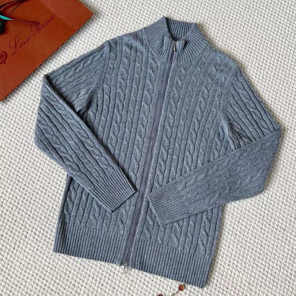 Loro Piana Men's Autumn And Winter Solid Color Zipper Half High Neck Knit Sweater Long Sleeve Jacket Ngvp #9392