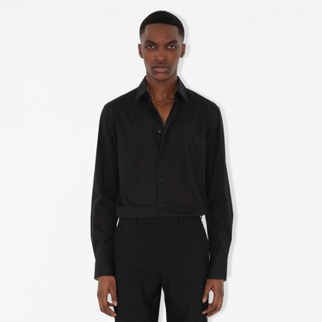 Burberry Men's Four Seasons Equestrian Rider Embroidered Logo Plaid Slim Fit Solid Color Long Sleeve Shirt #99377