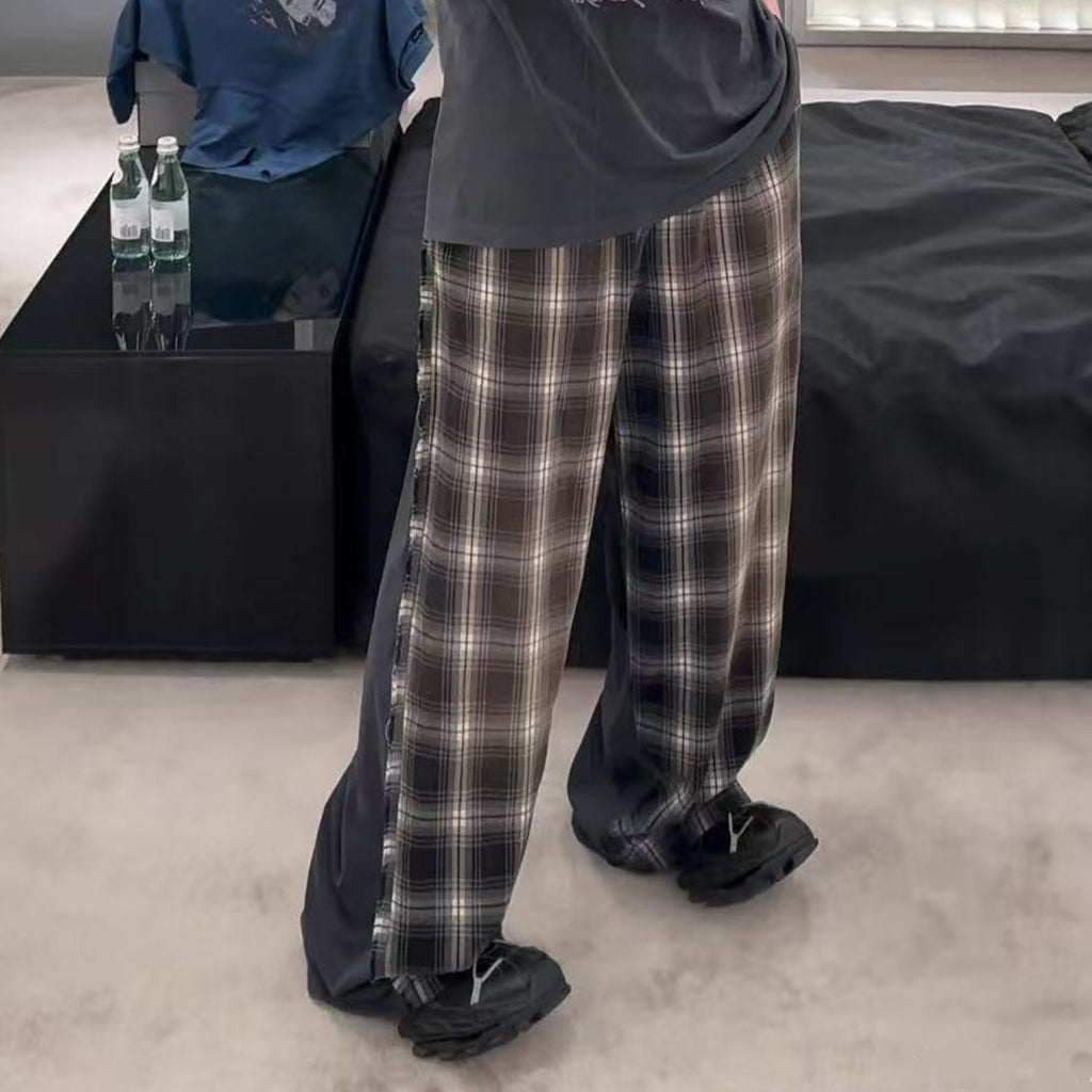 Balenciaga Men's Early Fall New Plaid Splicing Old Pants Loose Silhouette Loose Straight Casual Pants Ngvp #2432