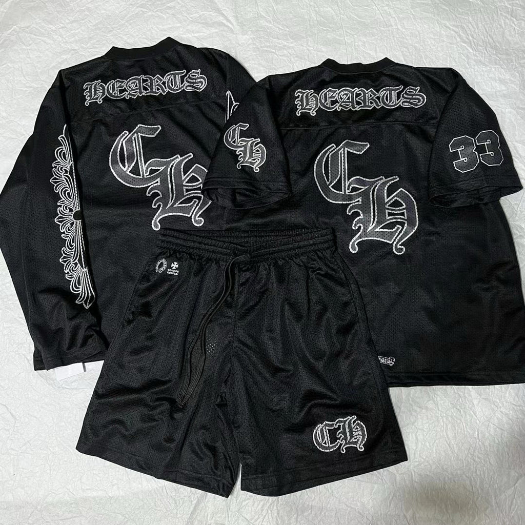 Chrome Hearts Men's Women's Hockey Jerseys Collection Silver Plated Short Sleeve Long Sleeve Black T-Shirt #98519